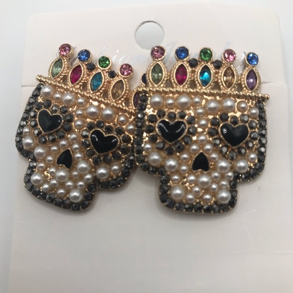 Bejeweled sugar skull earrings dia de los muertos - Picture 6 of 6